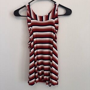 Altar'd State Women's Small Striped Ribbed Tank Top Ruffle Sleeve Boutique